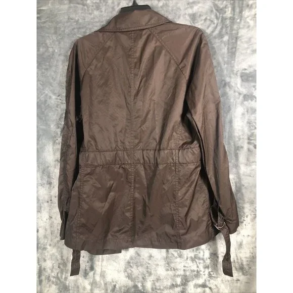 Daisy Fuentes 2 Button Woman’s Belted Wind Breaker Jacket Large Brown - Picture 11 of 13